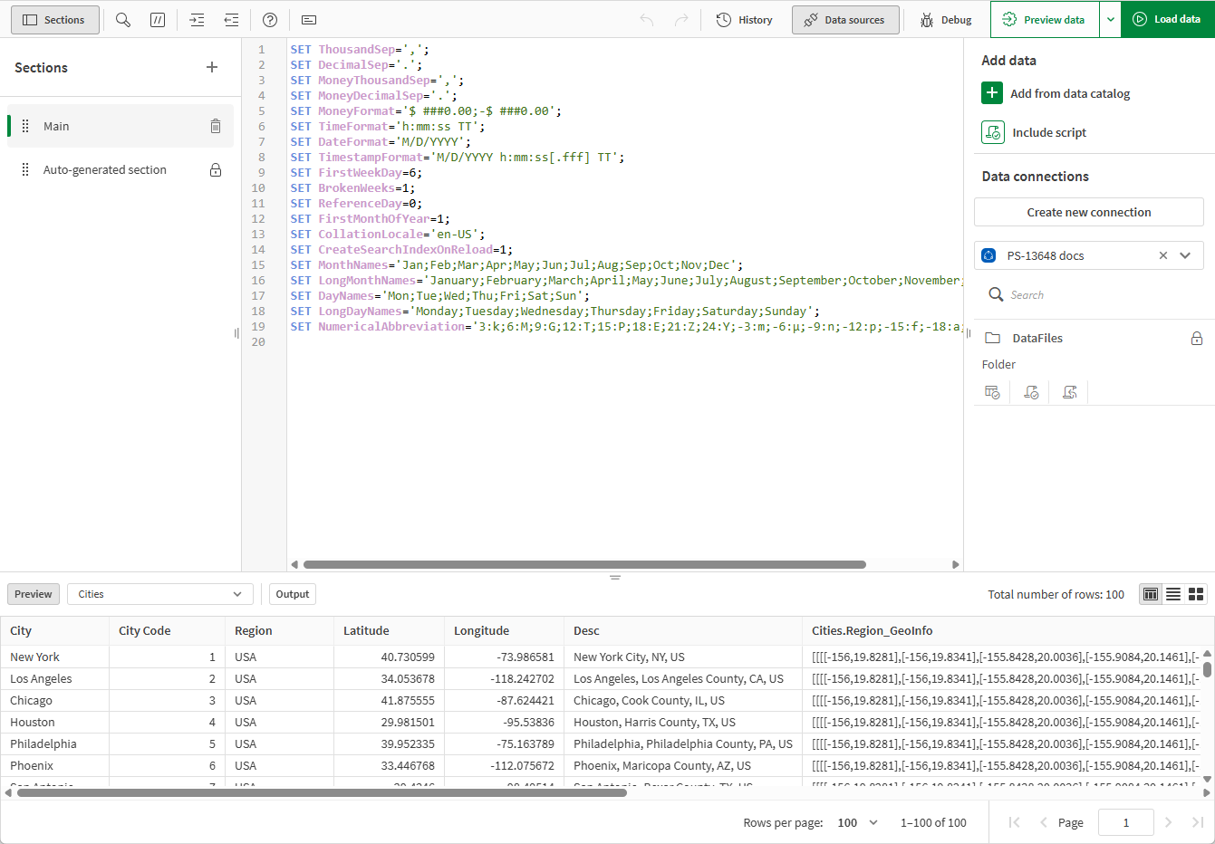 Clique para ver em tamanho grande Editor de carregamento de dados, com fontes de dados abertas
