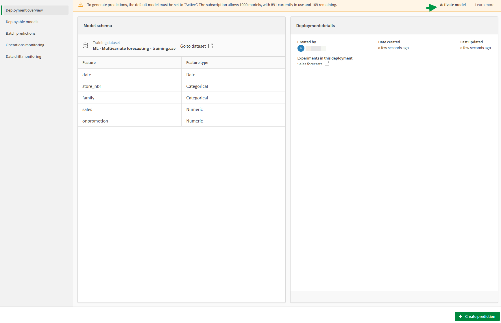 Ativando o modelo de ML que você implementou na implementação de ML