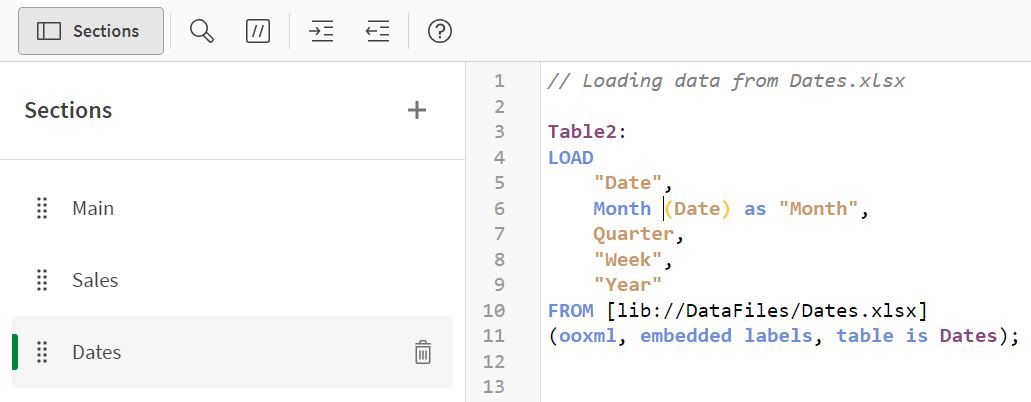 Script de carregamento atualizado na guia Datas.