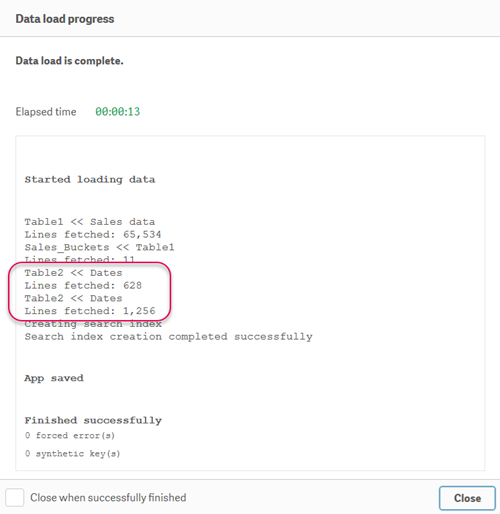 Concatenação na janela de progresso do carregamento de dados.