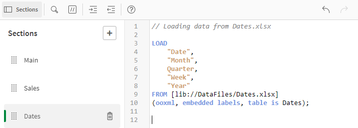 Script de carregamento na guia Datas.