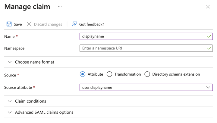 Painel de configurações de declaração.