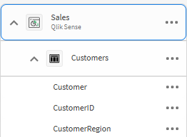 Um nó com níveis de ativo, recurso, tabela e campo