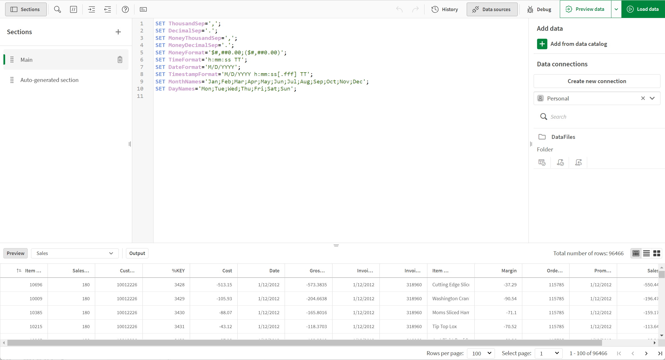 Editor de carregamento de dados, com fontes de dados abertas