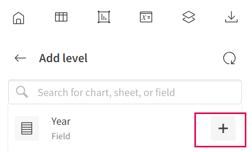 Expandindo a seção "Campos" do fluxo de trabalho "Adicionar nível", selecione um campo para usar para o nível