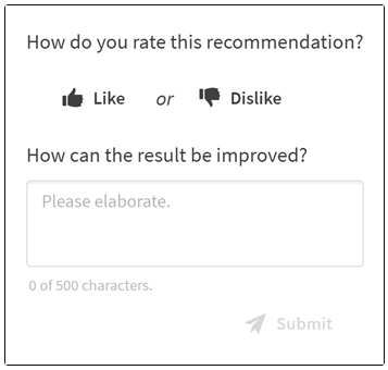 Diálogo de feedback para gráfico recomendado pelo Insight Advisor ou pelo Insight Advisor Chat.