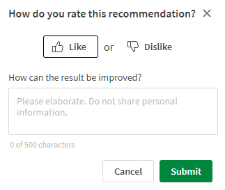 Diálogo de feedback para gráfico recomendado pelo Insight Advisor Chat.