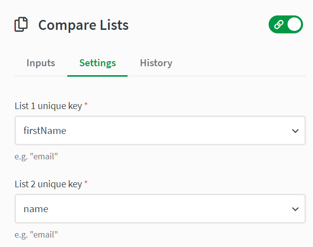 compare list block settings