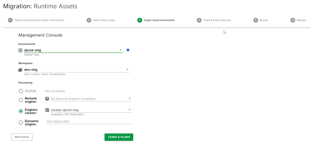Etapa de configuração do ambiente de nuvem de destino.