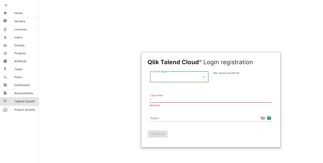 Guia de registro de login do Talend Cloud