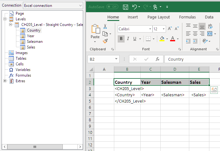 Excel report template creation with pivot table.