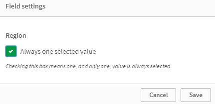 Caixa de diálogo em que a caixa de seleção "Sempre um valor selecionado" foi marcada