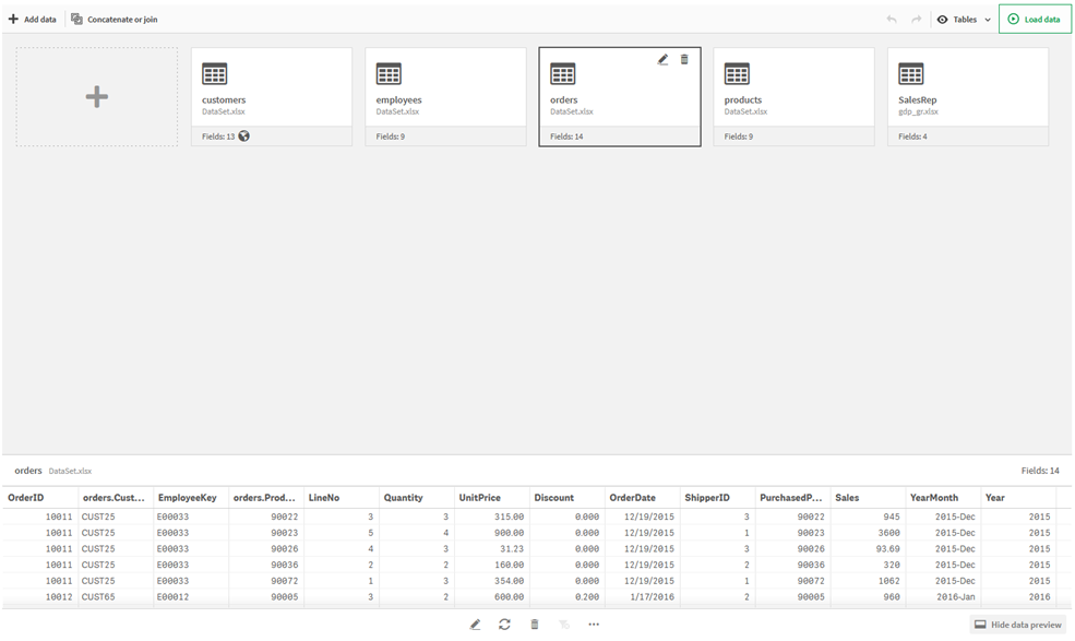 Click to view full size Tables view in data manager.