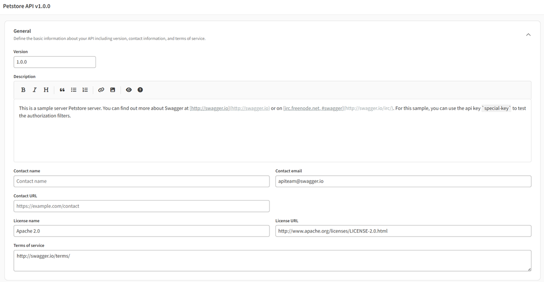 Раздел General для Petstore API.