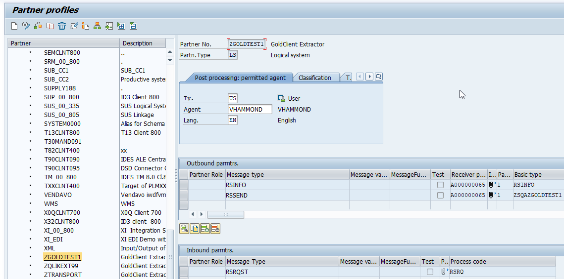 Окно с логическими системами, созданными для SAP Extractor