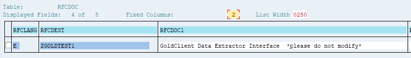 Браузер данных с таблицей RFCDOC