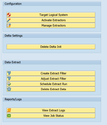 Панель запуска Data Movement Gateway for SAP Extractors.