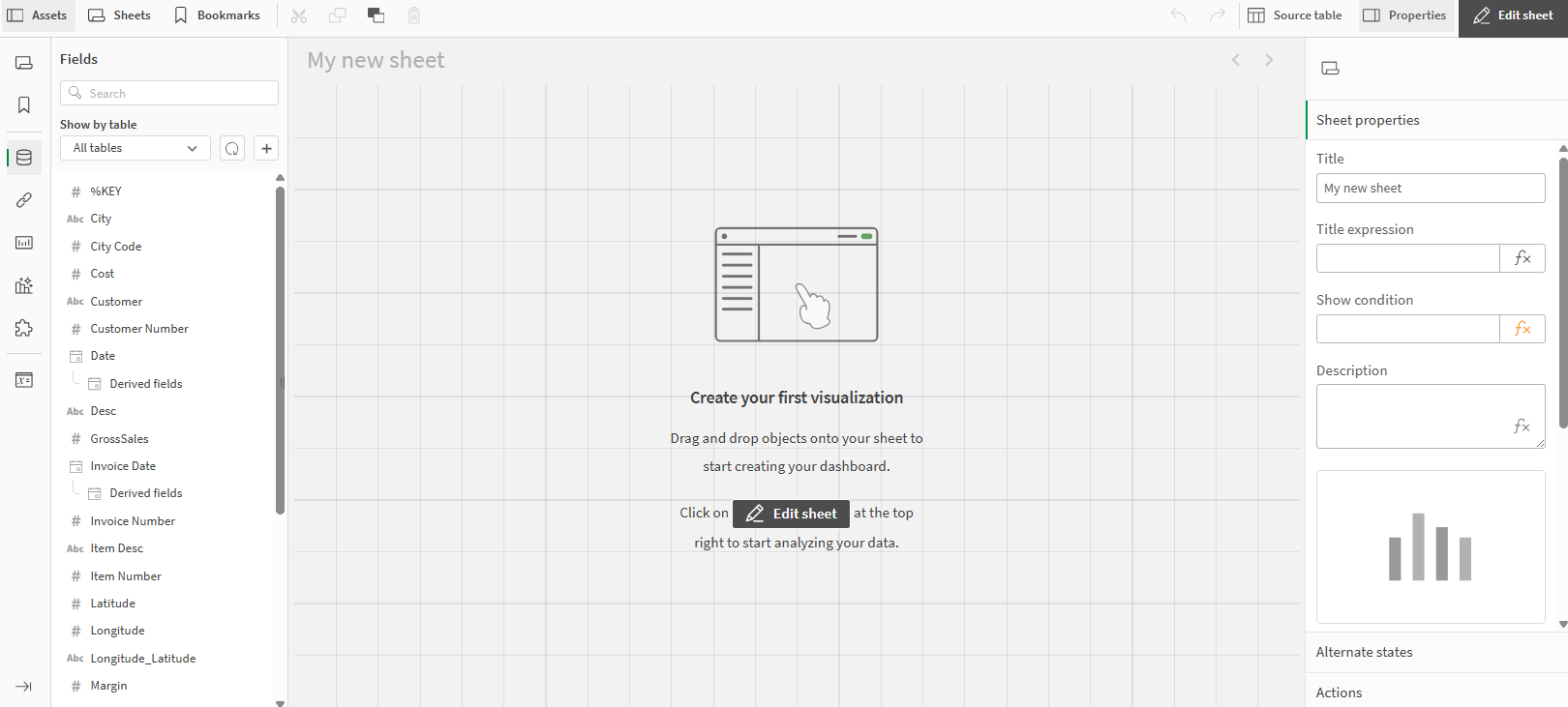 Лист без диаграмм в режиме редактирования.