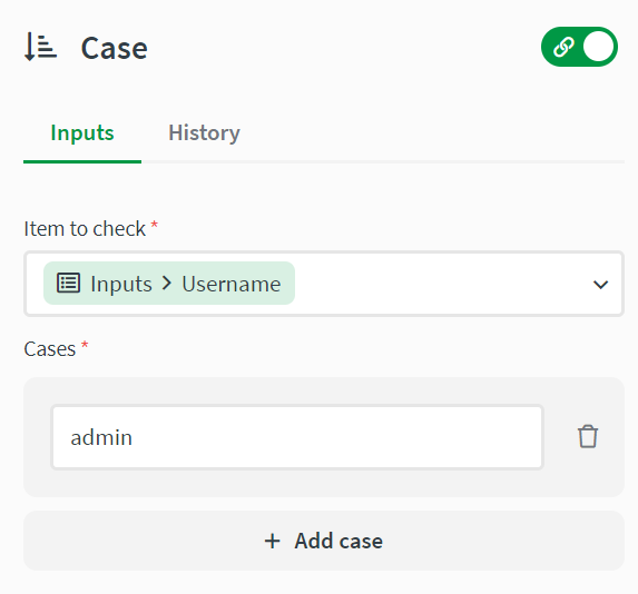 case block inputs showing input and case fiels