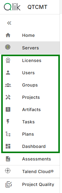Боковая полоса Набора инструментов для миграции Qlik Talend Cloud.