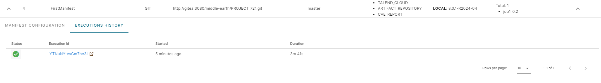 Вкладка «История выполнения».