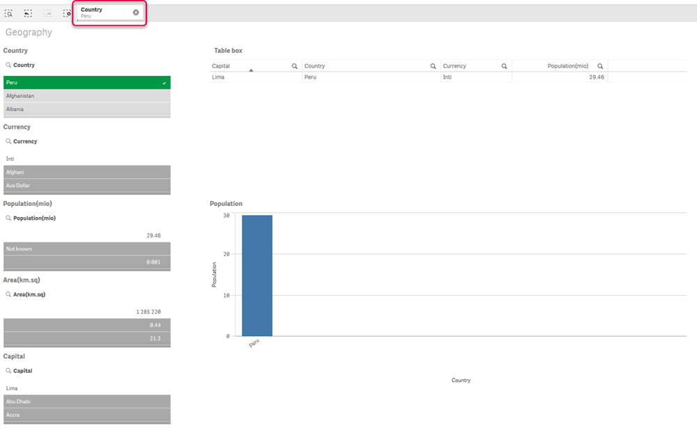 Selection in Geography sheet.