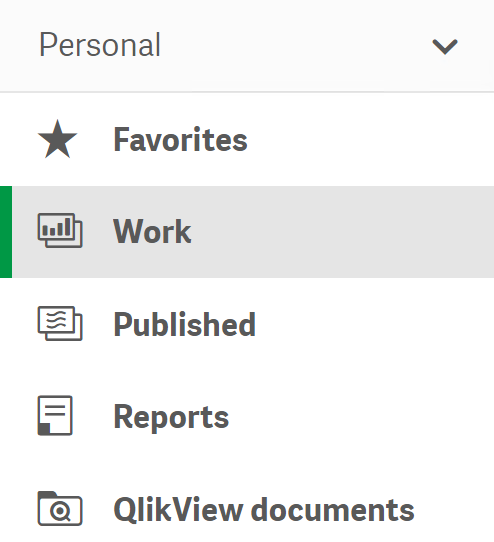 Нажмите для просмотра в полном размере Personal section in the Qlik Sense Enterprise hub
