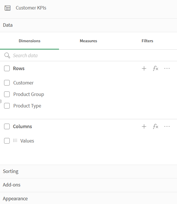 Properties panel, Data section.