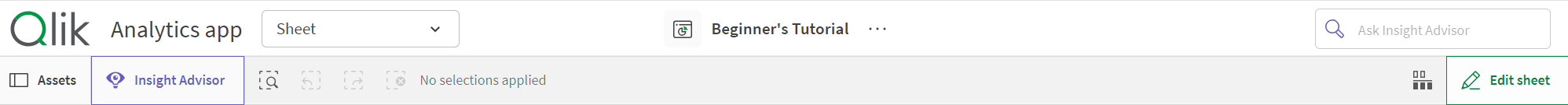 Click to view full size Navigation bar and toolbar in Qlik Sense Enterprise.
