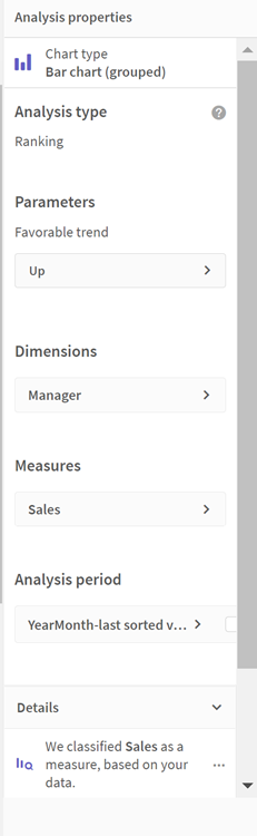 Click to view full size Properties panel in Insight Advisor.