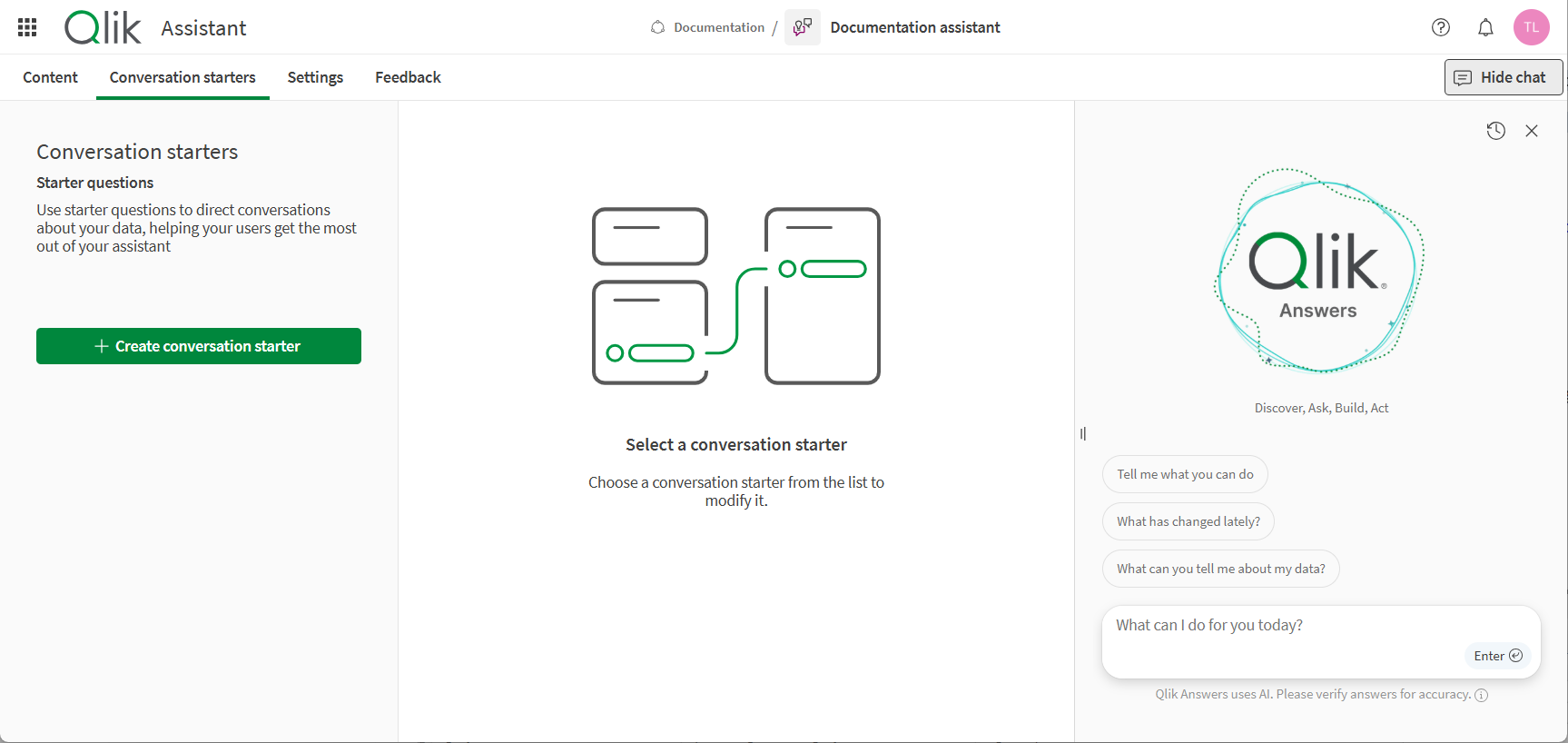 Klicka för att visa i full storlek Fliken konversationsstartare, som visar tre konversationsstartare.