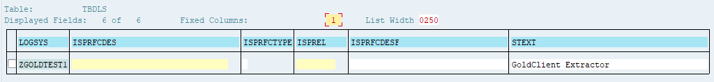 Datawebbläsare som visar TBDLST-tabell