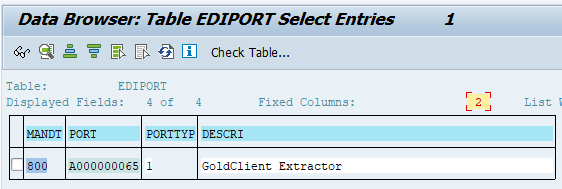 Datawebbläsare som visar tabellen EDIPORT