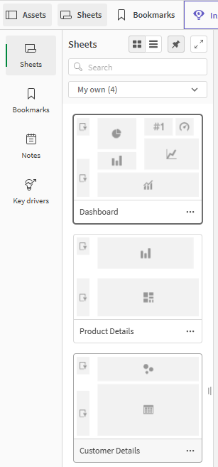 En öppen assets panel som visar arken i appen.