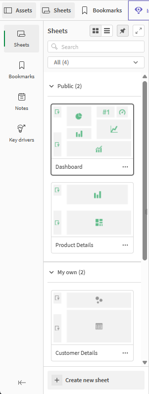 En öppen assets panel som visar arken i appen.