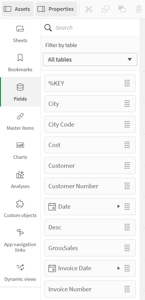 Assets panel i avancerat redigeringsläge.