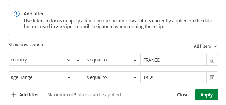 Tillämpa två filter på data