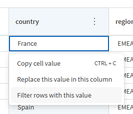 Skapa ett filter med hjälp av snabbmenyn