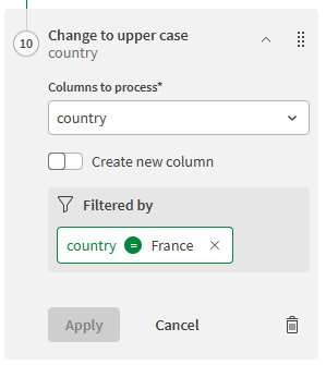En sammanfattning av funktionskonfigurationen med ett filter applicerat