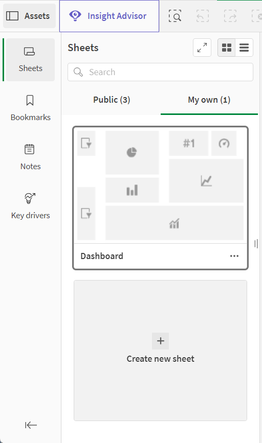 En öppen assets panel som visar arken i appen.