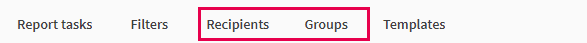 Flikarna "Mottagare" och "Grupper" i appens rapportavsnitt