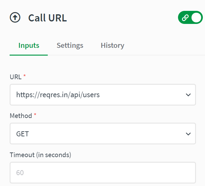 Call url block input settings