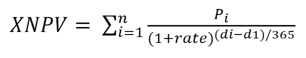 Bild på formel för XNPV-skriptfunktion.