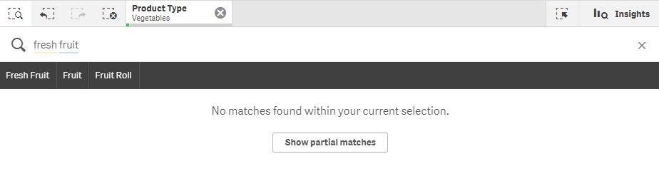 Alternativet "Visa delvisa matchningar" är tillgängligt i smartsökningsvyn.
