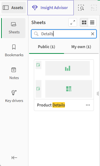 Söka efter "Detaljer" i ark i assets panel.