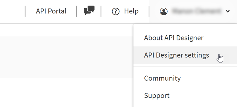 Schaltfläche API Designer settings (API Designer-Einstellungen).