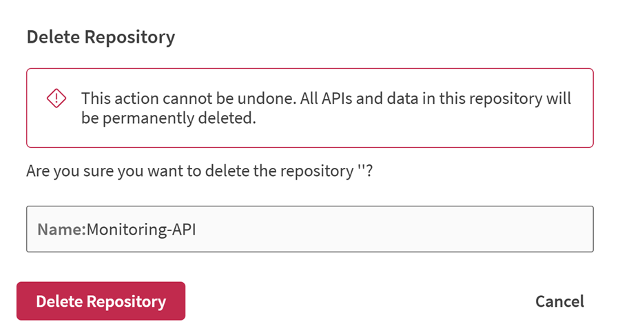 Fenster Delete Repository (Repository löschen).
