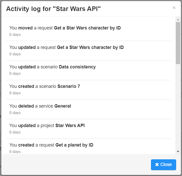 Aktivitäts-Logs für die Star Wars API.