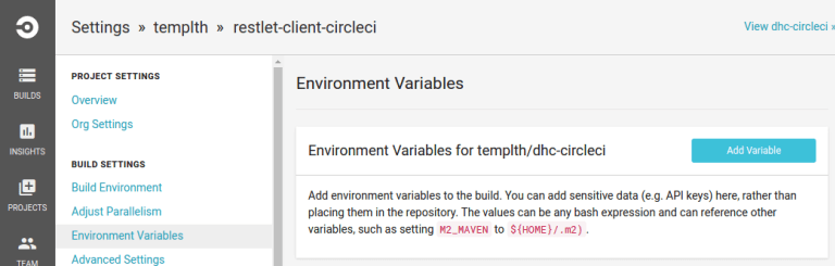 Die Schaltfläche „Add Variable (Variable hinzufügen)“ wird unter „Environment Variables (Umgebungsvariablen)“ angezeigt.