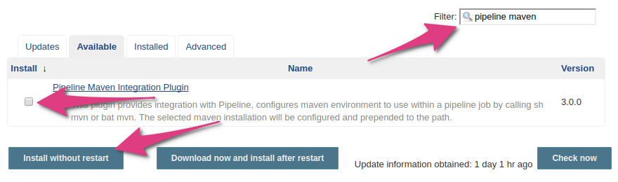 Nach der Suche nach „pipeline maven“ ist das Ergebnis „Pipeline Maven Integration Plugin“.